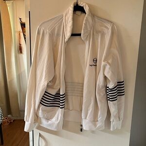 Sergio Tacchini White Track Bomber Jacket with Black Stripe Detail 1980s